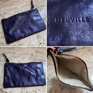 NEUVILLE Belgium Blue Metallic Leather Zip Pouch EUC